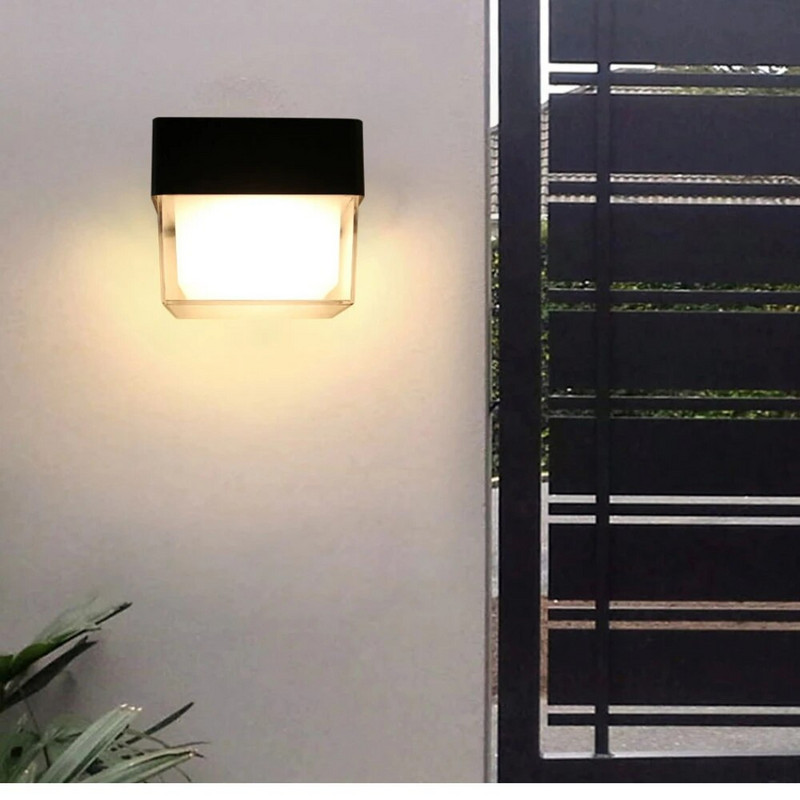 Aplică de perete cu LED-uri de 9W, rezistentă la apă, în aer liber, balcon, cu un singur cap, pătrat rotund, din aluminiu, negru