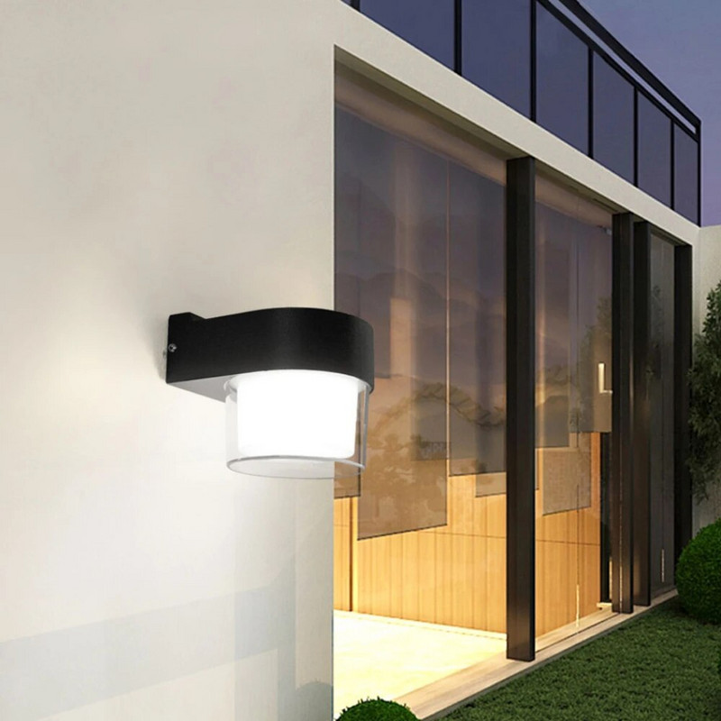 Aplică de perete cu LED-uri de 9W, rezistentă la apă, în aer liber, balcon, cu un singur cap, pătrat rotund, din aluminiu, negru
