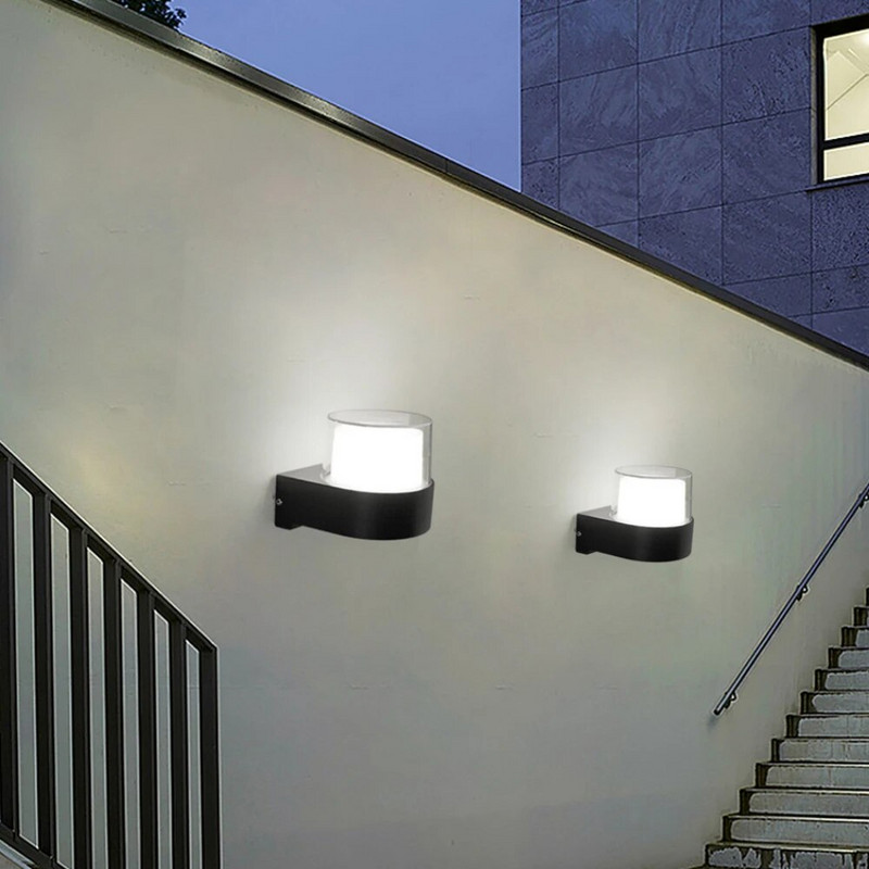 Aplică de perete cu LED-uri de 9W, rezistentă la apă, în aer liber, balcon, cu un singur cap, pătrat rotund, din aluminiu, negru