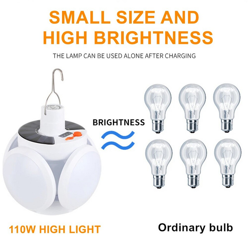 Solarna svjetiljka za kampiranje, LED punjiva svjetiljka s kukom za vješanje, sklopiva žarulja, prijenosna šatorska svjetiljka za dom, šator, vani