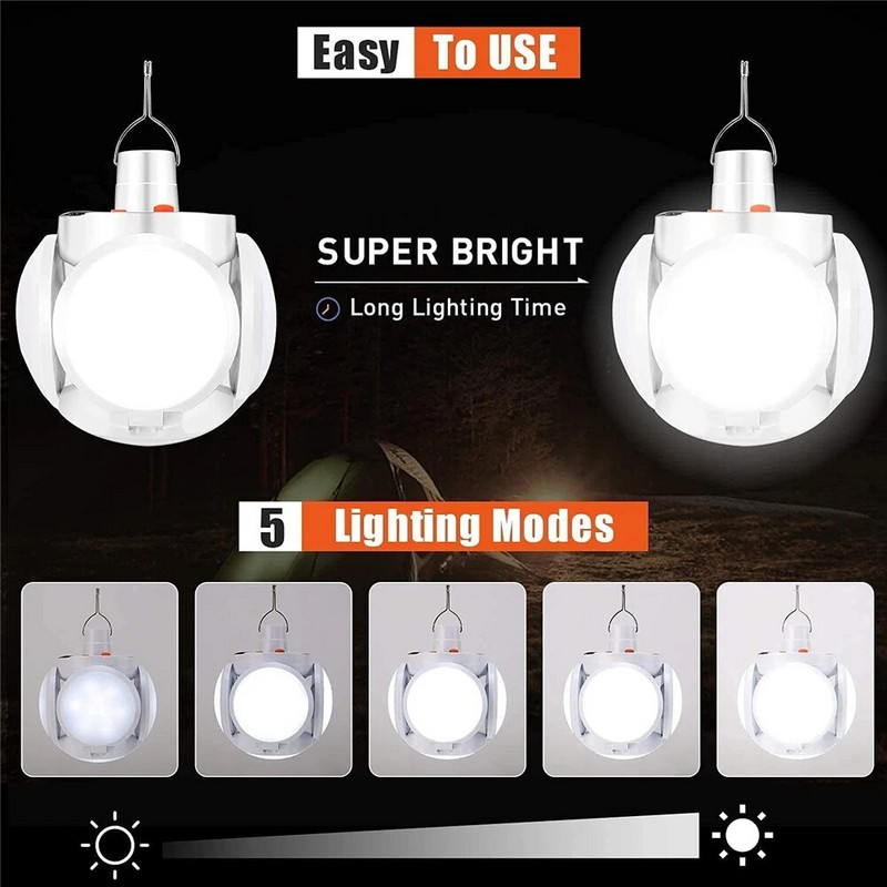 Solarna svjetiljka za kampiranje, LED punjiva svjetiljka s kukom za vješanje, sklopiva žarulja, prijenosna šatorska svjetiljka za dom, šator, vani