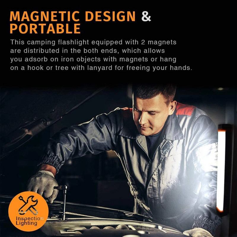 Led svjetiljka za kampiranje USB punjiva magnetska radna svjetiljka Prijenosna baterijska svjetiljka Svjetlo za šator Radna rasvjeta za održavanje Svjetiljka