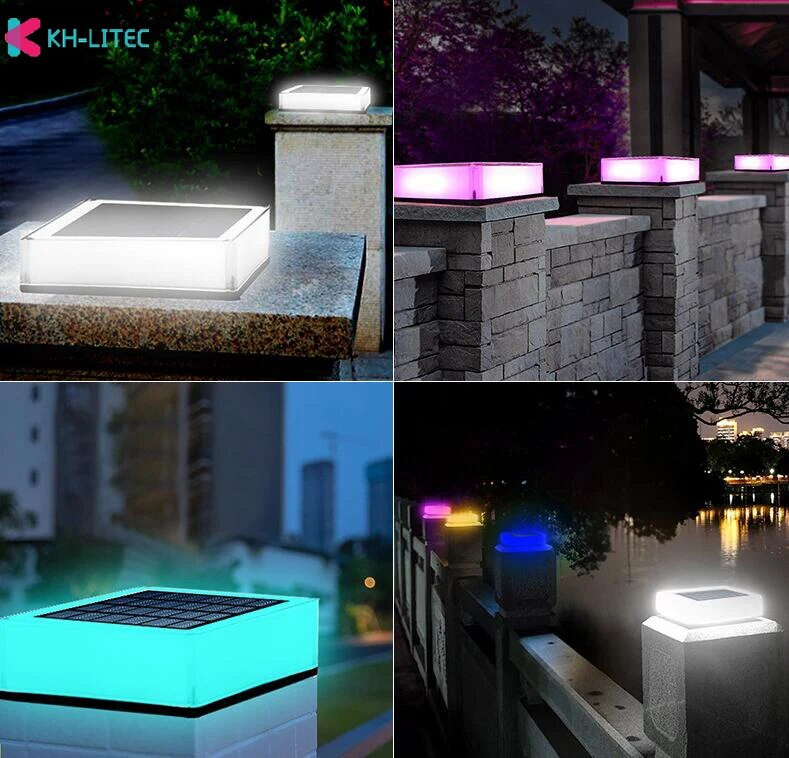 LED saulės stulpelio žibinto šviesa lauko vandeniui atspari spalvinga saulės lempos kolonėlės galvutė naktinė lemputė sodo tvoros kraštovaizdžio dekoravimui