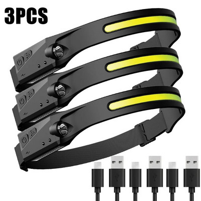 1 ~ 2 buc. Senzor de lumină de lucru COB LED Lanternă de camping Lanternă de exterior Lanternă de cap reîncărcabilă prin USB Lanternă 5 moduri