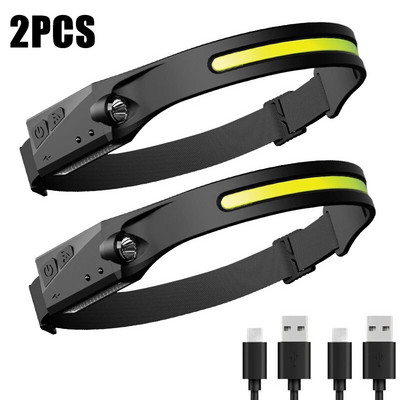 1 ~ 2 buc. Senzor de lumină de lucru COB LED Lanternă de camping Lanternă de exterior Lanternă de cap reîncărcabilă prin USB Lanternă 5 moduri