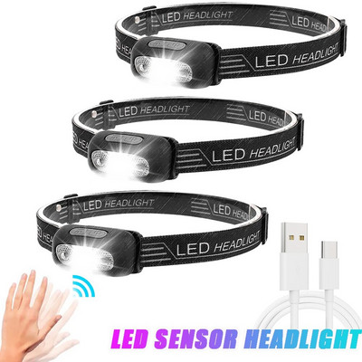 Lampă frontală cu senzor mini cu LED Senzor de mișcare pentru corp Baterie încorporată Reîncărcabilă prin USB Lampă pentru lanternă de camping, în aer liber, rezistentă la apă