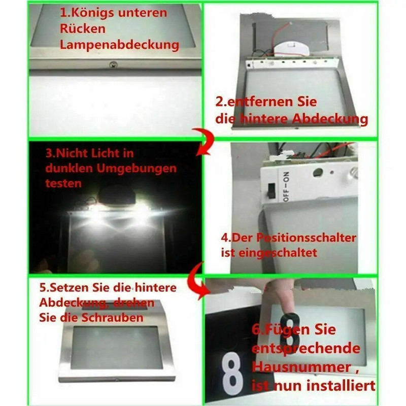 LED-es napelemes ajtószám lámpa 200 LM mozgásérzékelővel kültéri vízálló otthoni kertajtó napelemes világítás