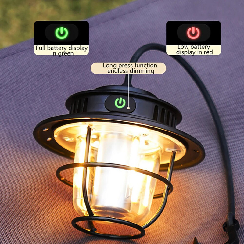 Retro prijenosna svjetiljka za kampiranje Vanjska starinska lampa za kampiranje 4 načina osvjetljenja Viseća svjetla za šator za planinarenje na otvorenom Dvorište za penjanje