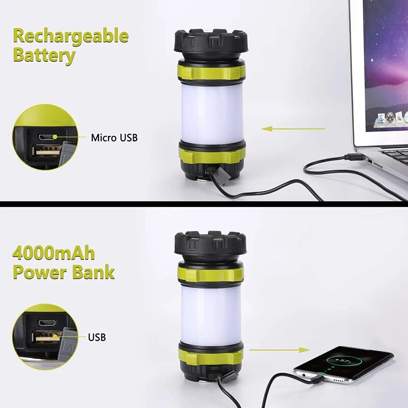 ZK20 kempinglámpás újratölthető 3000 kapacitású Power Bank kemping zseblámpa vízálló LED hordozható kemping lámpa villogó