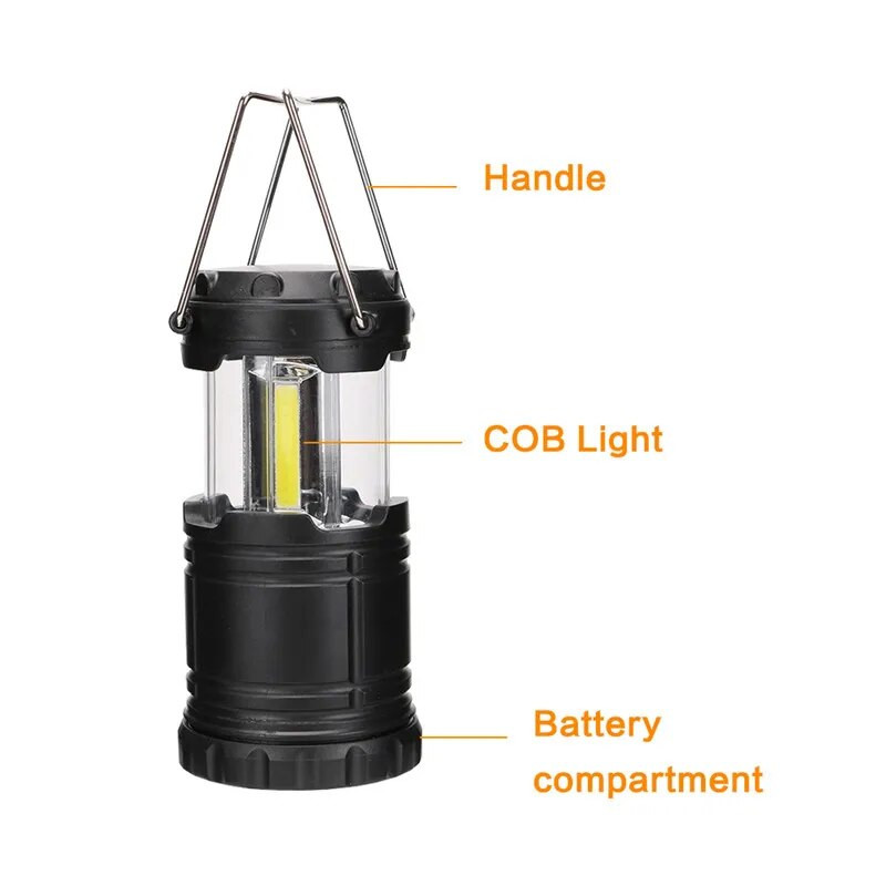 Mini 3 * COB sátor lámpa LED hordozható lámpás teleszkópos Torch kempinglámpa vízálló vészvilágítás, 3 * AAA munkafénnyel táplálva