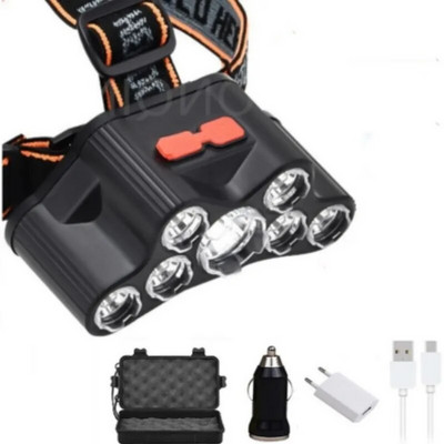 7 LED Snažna LED prednja svjetiljka USB punjiva LED prednja svjetiljka Super svijetla prednja svjetiljka Vodootporna svjetiljka za kampiranje Rad
