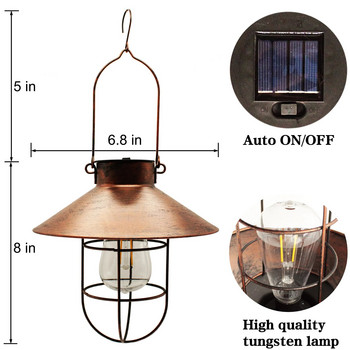 Лампа Външна висяща водоустойчива винтидж метална слънчева градинска лампа с волфрамова крушка Декоративни осветителни тела за вътрешен двор