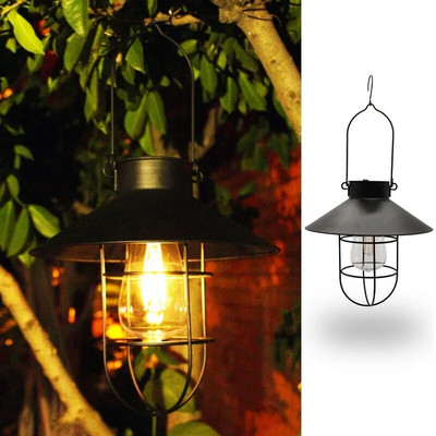 Függesztett kültéri lámpa, vízálló vintage fém napelemes kerti lámpák wolfram izzóval, dekoratív belső udvari lámpatestek