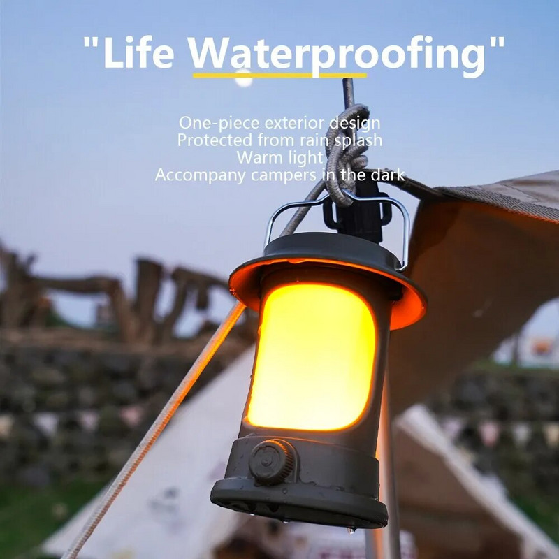 Újratölthető kempinglámpás hideg és meleg fény fokozatmentes tompítása kültéri sátorlámpa Hordozható lámpa napelemes töltéssel