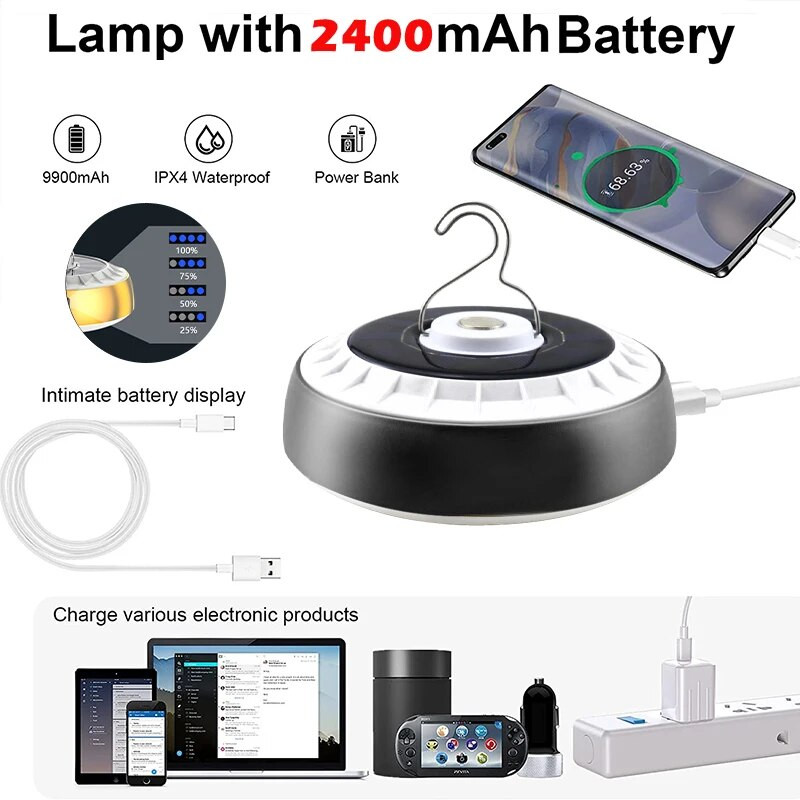 Solar Camping Light újratölthető távirányítós LED kempinglámpás mágneses erős fényű hordozható sátor lámpák munkavilágítás