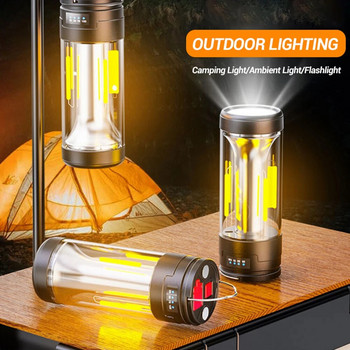USB акумулаторен фенер за къмпинг Преносими фенери Външно аварийно осветление Висяща светлина за палатка Мощна магнитна работна лампа