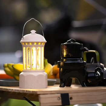 Европейски римски стълб Винтидж фенер за къмпинг Фенерче Акумулаторна лампа с кука Топла бяла светлина за къмпинг, изследване