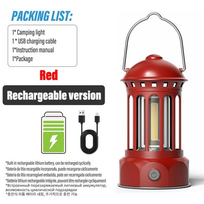 Europos romėnų stulpo senovinis stovyklavimo žibinto žibintuvėlis įkraunama lempa su kabliu šilta balta šviesa stovyklavimui, tyrinėjimams