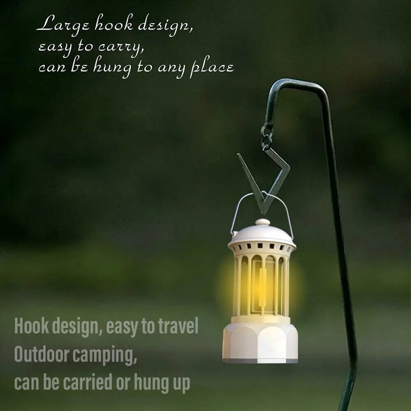 Europos romėnų stulpo senovinis stovyklavimo žibinto žibintuvėlis įkraunama lempa su kabliu šilta balta šviesa stovyklavimui, tyrinėjimams