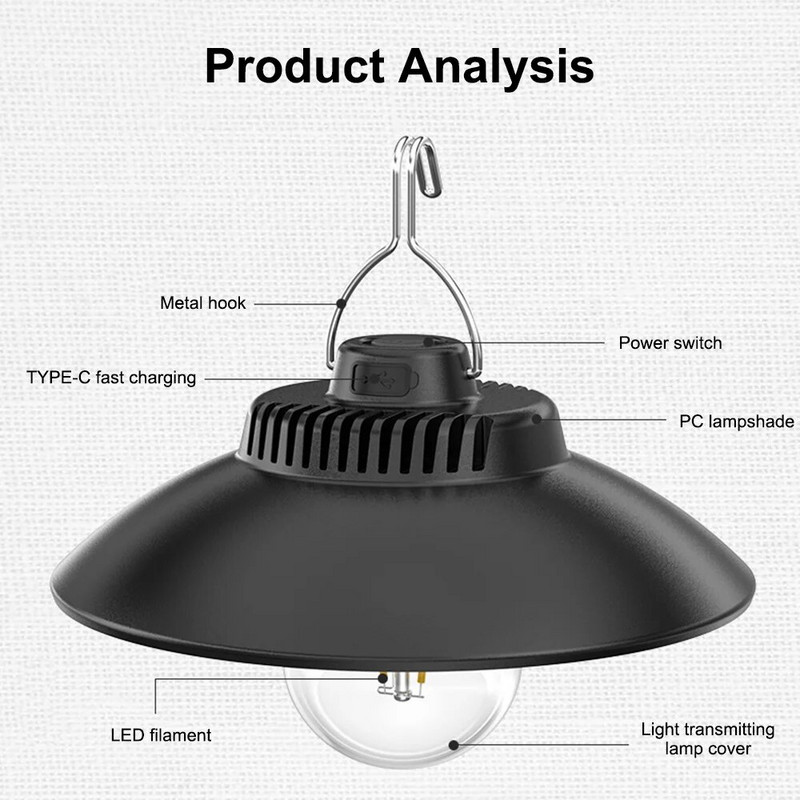 Retro kempinglámpás USB újratölthető LED sátorlámpa vízálló kempinglámpa kültéri kerti függőlámpa utcai út fűnyíró lámpa