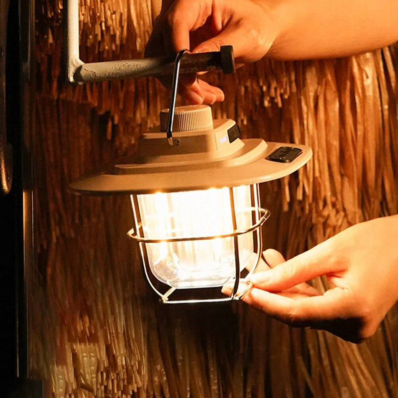 LED-es vészlámpa vízálló retro dekoratív függőlámpák C típusú töltés kampós elemjelzővel kültéri utazáshoz