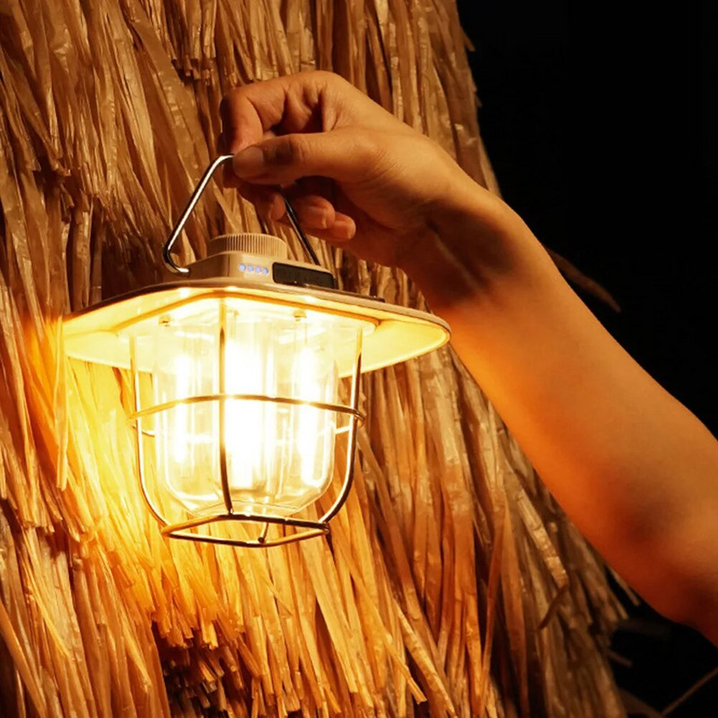 LED-es vészlámpa vízálló retro dekoratív függőlámpák C típusú töltés kampós elemjelzővel kültéri utazáshoz