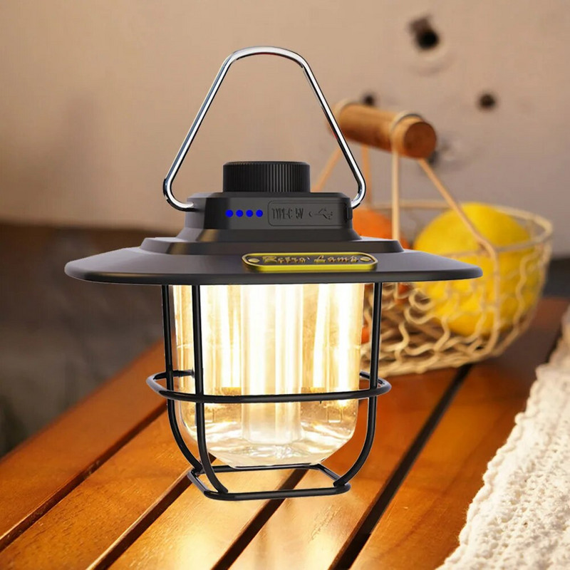 LED-es vészlámpa vízálló retro dekoratív függőlámpák C típusú töltés kampós elemjelzővel kültéri utazáshoz