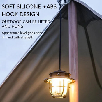 Ретро преносим фенер за къмпинг Водоустойчива аварийна светлина Безстепенна димируема висяща лампа за палатка за туризъм на открито