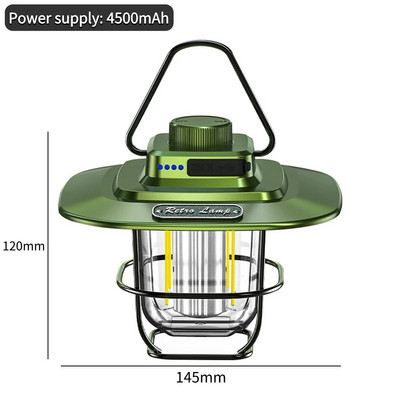 LED svjetiljka za kampiranje Retro viseća svjetiljka za šator Vodootporna svjetla za kampiranje s mogućnošću prigušivanja 4500mAh Baterija Svjetlo za hitne slučajeve Lanterna za vanjske prostore