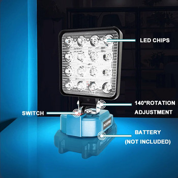 Безжична LED работна светлина Осветление на строителната площадка Прожектор Инструмент за акумулаторна лампа Makita 18v Прожектор Фенерче (без батерия)