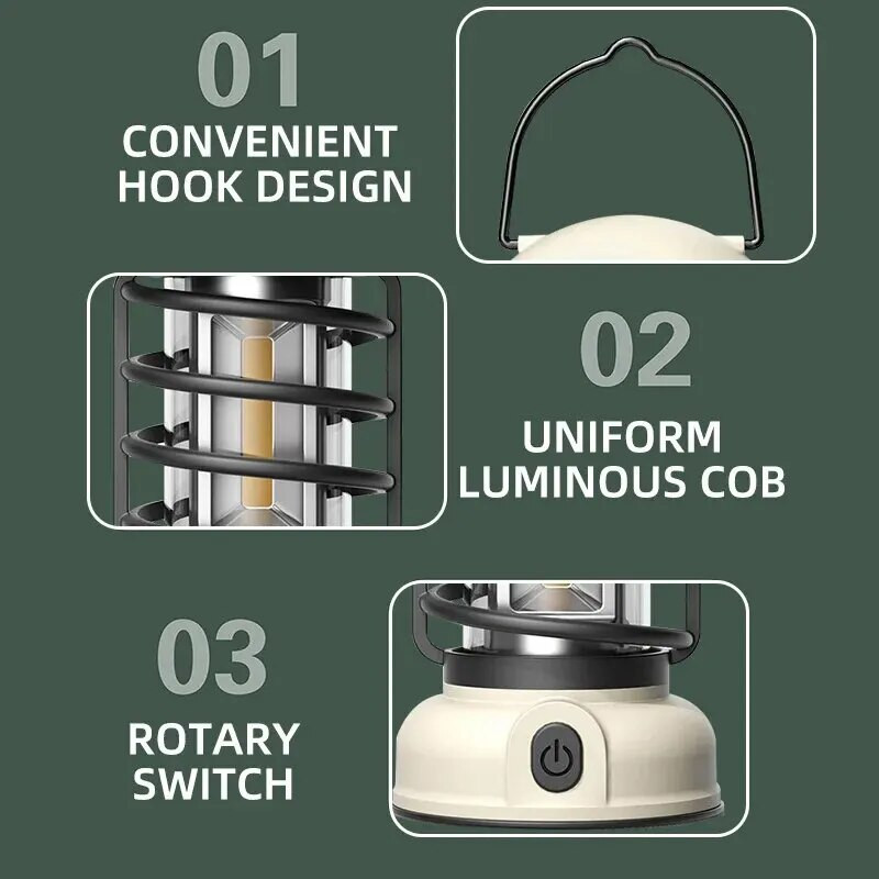 Lampa za kampiranje Retro viseća svjetiljka za šator Vodootporna svjetla za kampiranje s mogućnošću prigušivanja Baterija Svjetlo za hitne slučajeve Lampion za vanjsku upotrebu