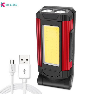 Daugiafunkcis LED prožektorius USB įkraunamas COB darbinis žibintas su magnetu Galingas stovyklavimo žibintas, vandeniui atsparus žibintuvėlis