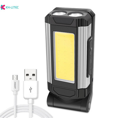 Daugiafunkcis LED prožektorius USB įkraunamas COB darbinis žibintas su magnetu Galingas stovyklavimo žibintas, vandeniui atsparus žibintuvėlis