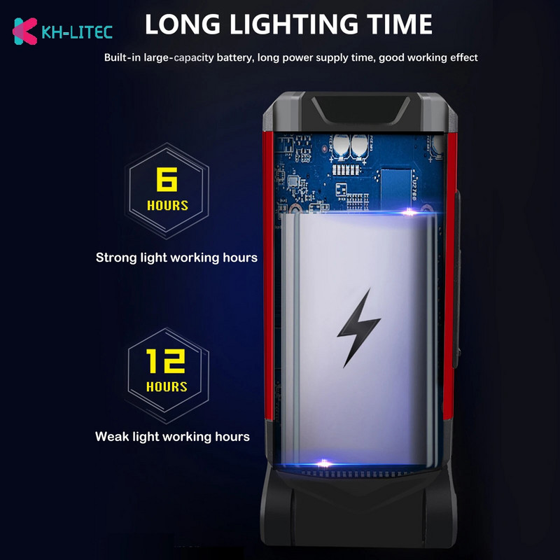 Daugiafunkcis LED prožektorius USB įkraunamas COB darbinis žibintas su magnetu Galingas stovyklavimo žibintas, vandeniui atsparus žibintuvėlis