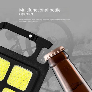 Нов къмпинг на открито Многофункционален ключодържател Лампа USB зареждане Cob Силна светлина Фенерче Алпинизъм Отваряне на бутилка вино