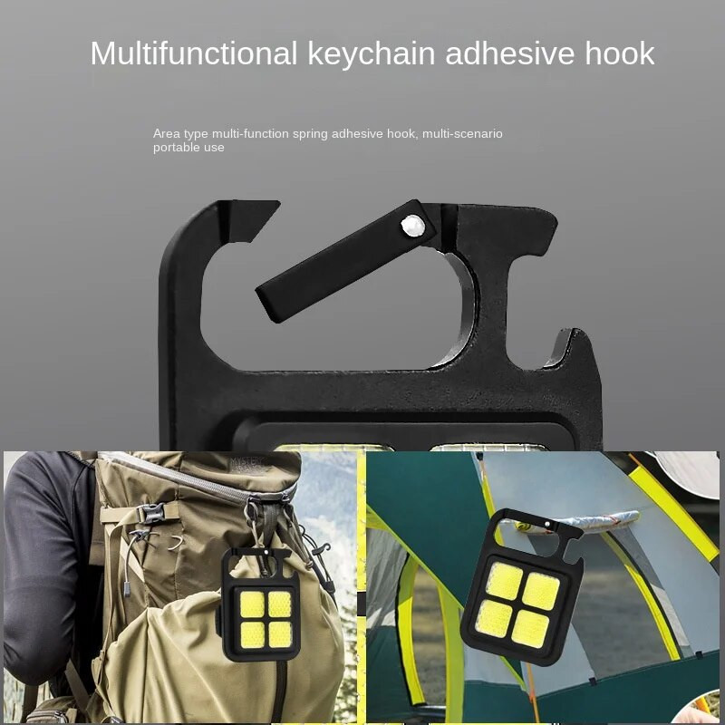 Nauja lauko kempingo daugiafunkcinė raktų pakabuko lempa USB įkrovimo burbuolė Stiprus žibintas alpinizmo vyno butelio atidarymas