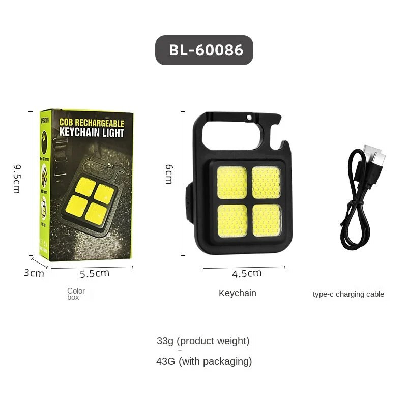 Nauja lauko kempingo daugiafunkcinė raktų pakabuko lempa USB įkrovimo burbuolė Stiprus žibintas alpinizmo vyno butelio atidarymas