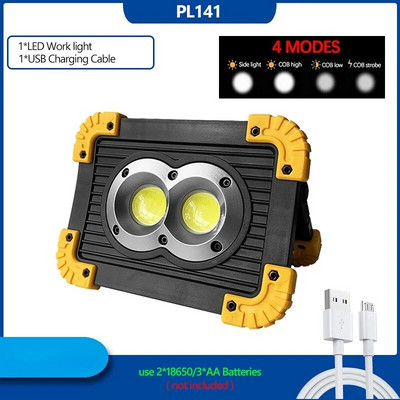 100 W nešiojamasis LED prožektorius 3000LM itin ryškus LED darbinis žibintas, įkraunamas USB, skirtas 18650 lauko stovyklavimo lempai.