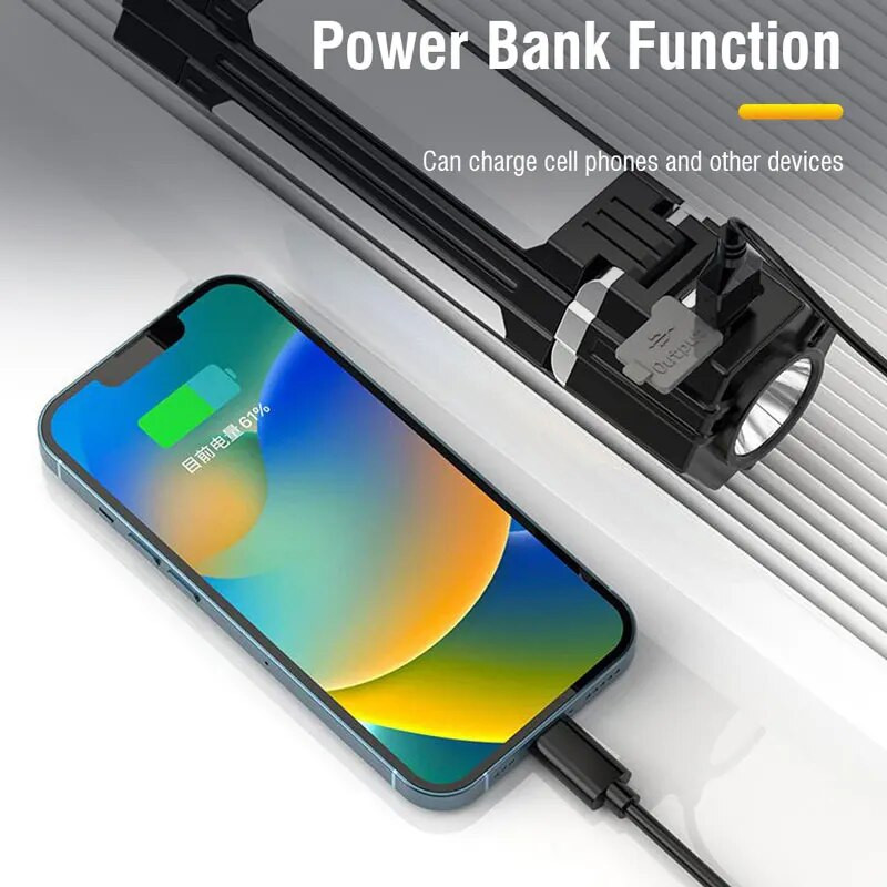 Daugiafunkcinis kempingo apšvietimas, dvigubas šviesos šaltinis su 90° besisukančiomis šoninėmis C tipo įkraunamomis magnetinėmis lempomis lauke