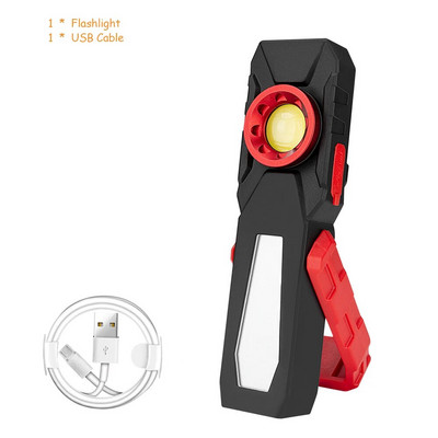 Magnetinė COB LED darbinė lemputė USB įkrovimo žibintuvėlis tikrinimo lemputė Patogus žibintuvėlis nešiojamas žibintas su kabliu mobiliuoju maitinimo bloku