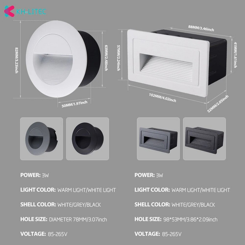 Ugradbena Led zidna svjetiljka Topla/bijela boja Svjetlo za stepenice AC85-265V Stepenička svjetiljka Rasvjeta za hodnik Unutarnja Vanjska Vrtna Ulica