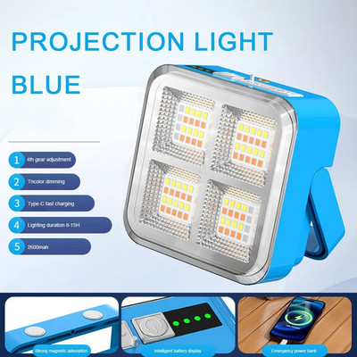 Stovyklavietės palapinės lempa saulės prožektorių šviesa lauko LED reflektorius prožektorius įkraunamas prožektorius statybinių lempų remonto apšvietimas