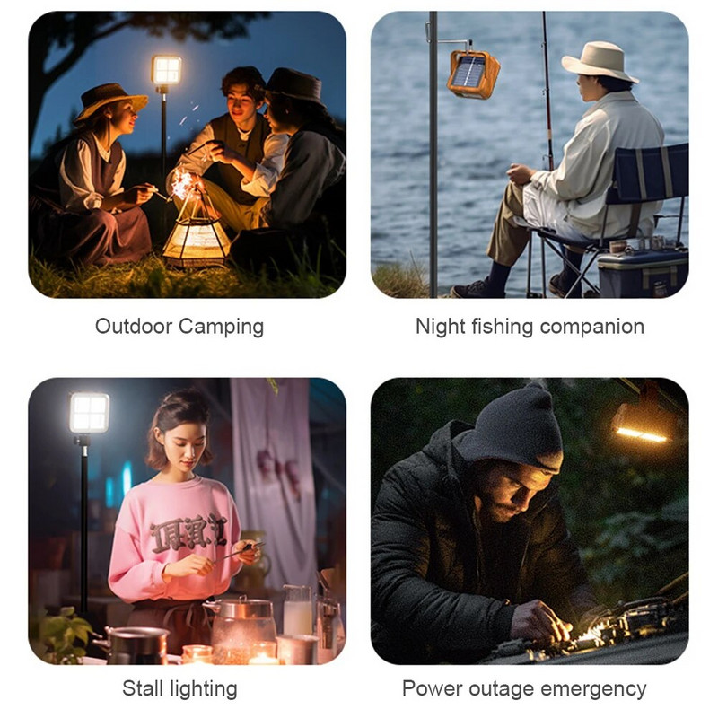 Stovyklavietės palapinės lempa saulės prožektorių šviesa lauko LED reflektorius prožektorius įkraunamas prožektorius statybinių lempų remonto apšvietimas