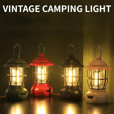 Vintage kempinglámpás elemes, hordozható, vízálló sátorfény, kézi lólámpa kültéri környezeti világítás horgászathoz
