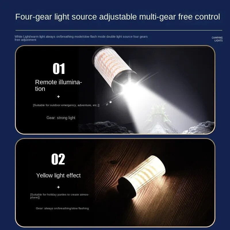 Prijenosna svjetiljka za kampiranje Načini rada Punjivo svjetlo za šator Indikator snage s prstenom za vješanje za hitne slučajeve planinarenja i ribolova
