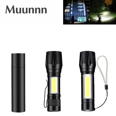 Muunnn hordozható LED 3 üzemmódú, újratölthető zoom zseblámpa LED-es zseblámpa XPE COB zseblámpa vízálló kempingfénnyel
