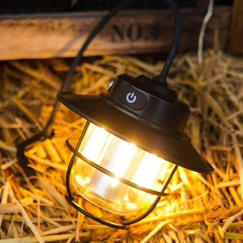 LED къмпинг лампа Ретро висяща лампа Преносима безстепенна затъмняваща къмпинг светлина Водоустойчив акумулаторен фенер за външна светлина