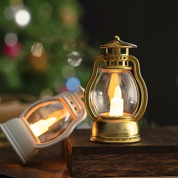 Ретро електронен фенер за свещ Безпламъчна LED маслена лампа Мини преносима свещ за висящ фенер Коледен домашен декор