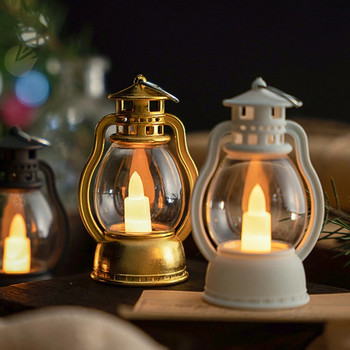 Ретро електронен фенер за свещ Безпламъчна LED маслена лампа Мини преносима свещ за висящ фенер Коледен домашен декор