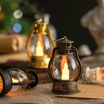 Retro elektronikus gyertyalámpás lámpa lángmentes LED olajlámpa mini hordozható gyertyafény függő lámpás karácsonyi lakberendezés